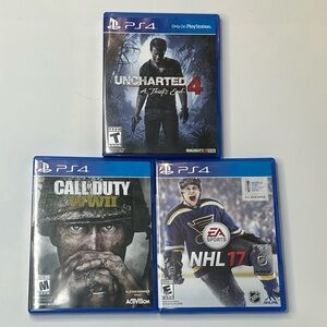 PS4 Game Bundle - Uncharted 4, Call of Duty: WWII, NHL 17